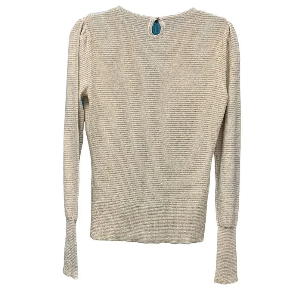 Alice + Olivia Cream with Gold/Metallic Stripes Mesh Sweater Size Large - Picture 2 of 5